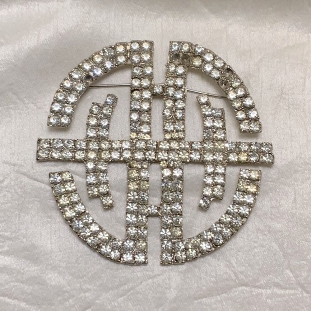 Vintage Huge Runway Crystal Rhinestone Silver-tone Brooch Pin